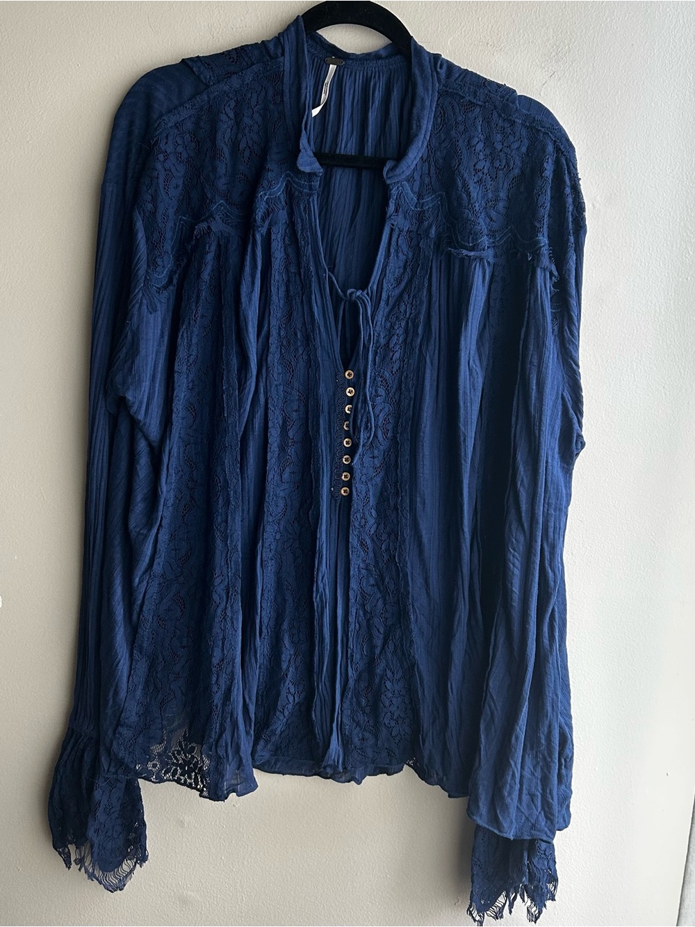 Free People Navy Lace-Trim Blouse - Picture 2 of 4